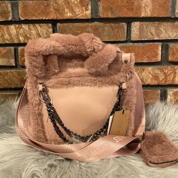 Steve Madden Handbags - BNWT STEVE MADDEN BSidra Faux Furry Blush Pink Satchel Crossbody Bag